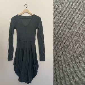 Peruvian Connection Dark Gray Long Sleeve Alpaca Knit Bubble Hem Dress